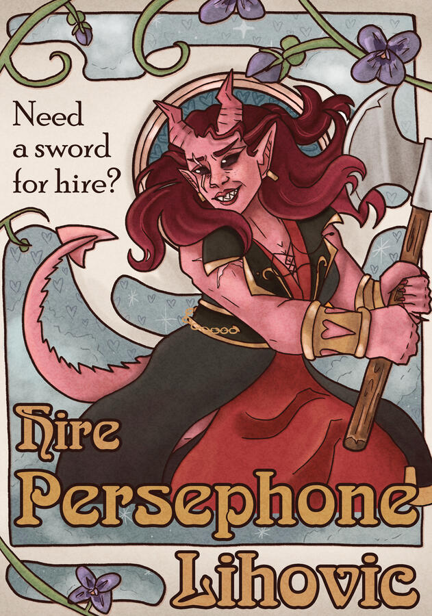 An art nouveau style poster of my character Percy!