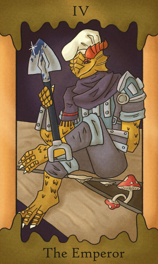 IV - The emperor // Featuring my friend's character Melren (They/them), a grave cleric AND celebrity chef. The only person that knows exactly what became of Beatrice.