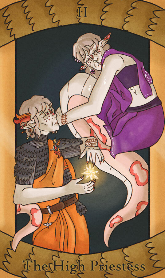 II - The High Priestess // Featuring Lantera (She/her), an Orobouros priestess turned celestial priestess, then ruined by the events of a oneshot. She does childcare, now.