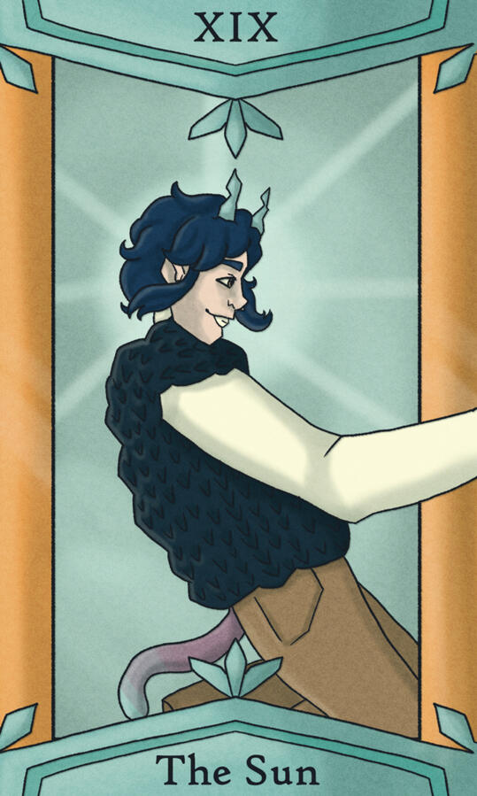 XIX - The Sun // Featuring my friend's character Everett (He/him), who's just a little guy and an ice themed bundle of sunshine.